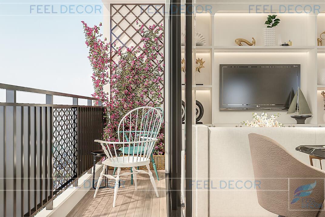 Hình ảnh 3D logia nội thất căn hộ 95m2 chung cư Masteri An Phú