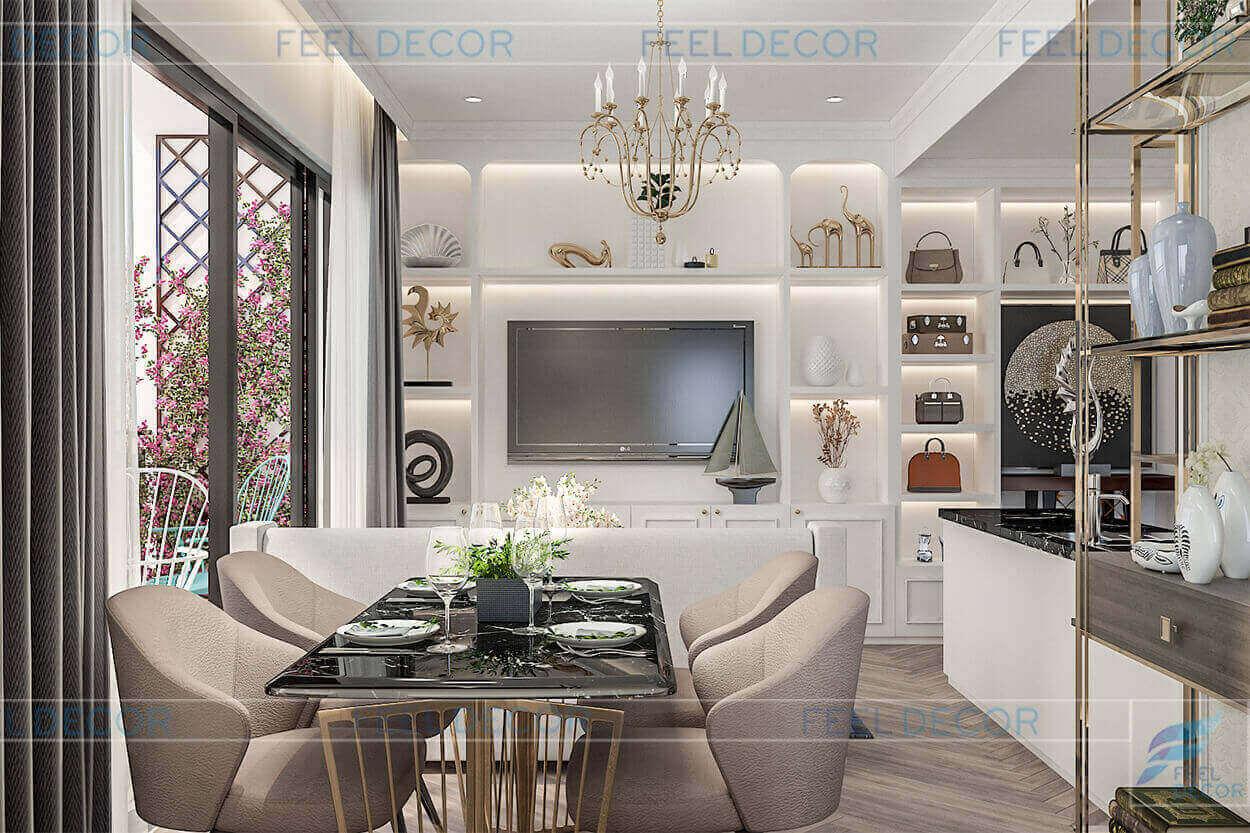 Hình ảnh 3D nội thất phòng khách căn hộ 95m2 chung cư Masteri An Phú