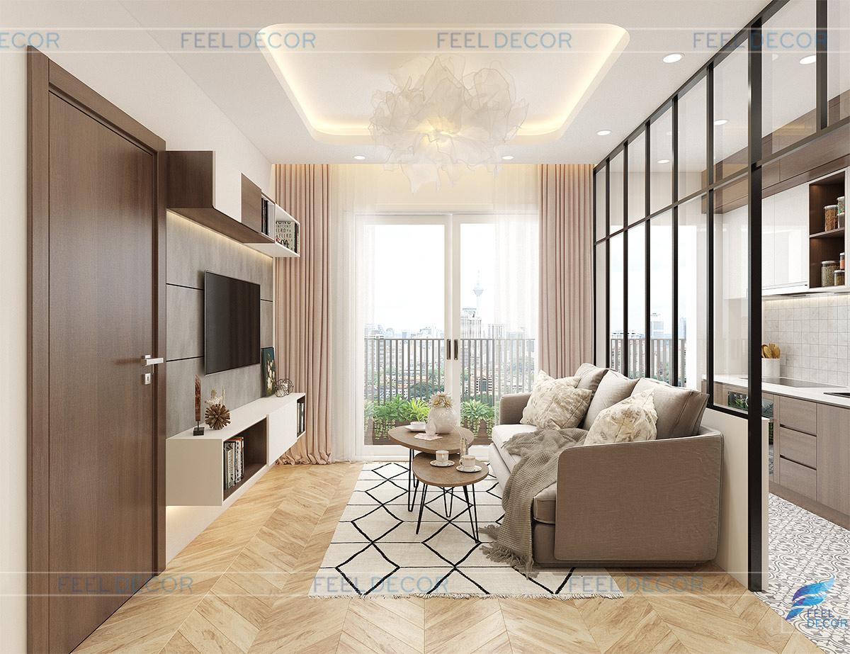 Thiết kế nội thất phòng khách căn hộ 57m2 chung cư Florita