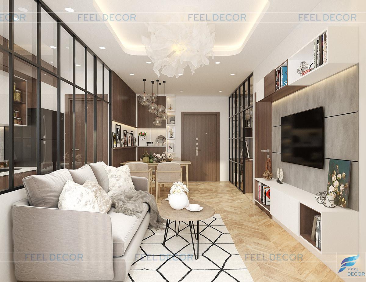 Thiết kế nội thất phòng khách căn hộ 57m2 chung cư Florita