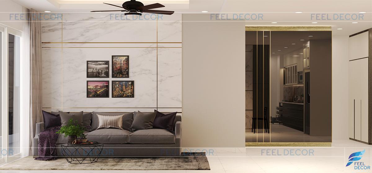 Thiết kế thi công nội thất phòng khách căn hộ 92m2 chung cư Hà Đô Centrosa Garden