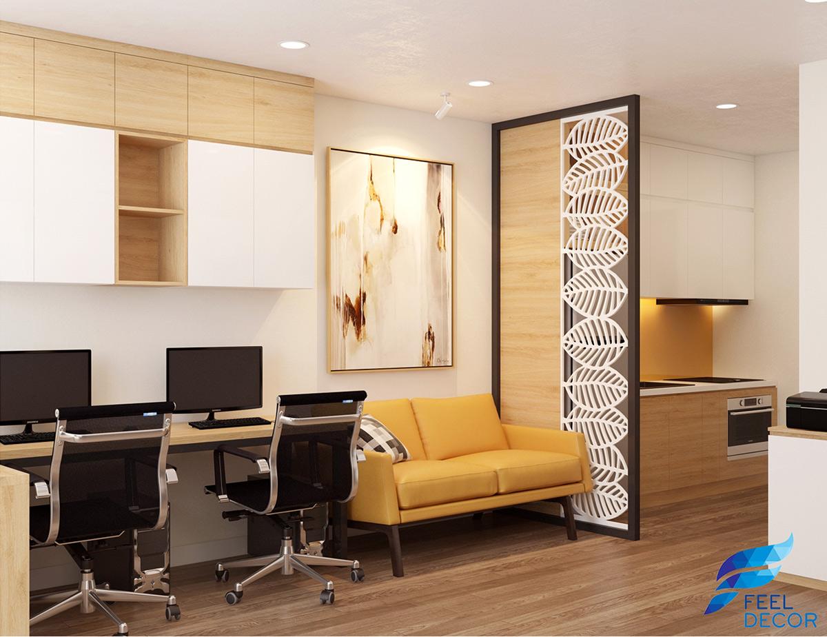 Thiết kế nội thất phòng làm việc căn hộ Officetel 35m2 chung cư Millennium Masteri