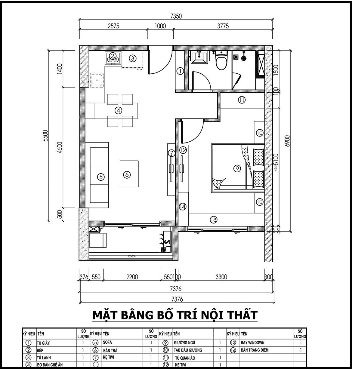 Thiết kế nội thất căn hộ 48m2 1 phòng ngủ chung cư Botanica Premier - Chủ đầu tư Chị Hà