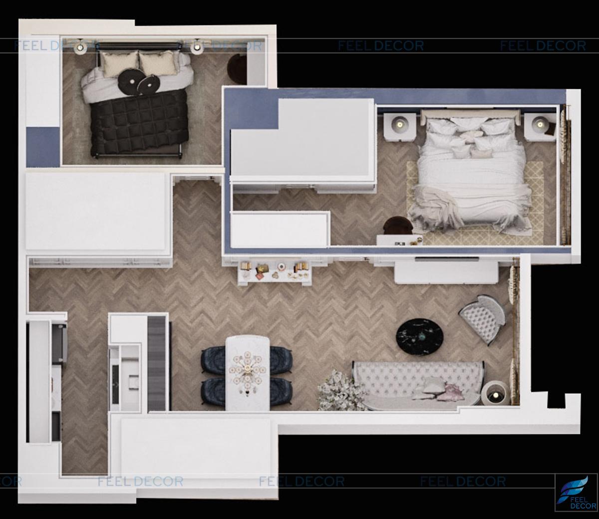 Thiết kế thi công nội thất căn hộ 85m2 chung cư Hà Đô Centrosa