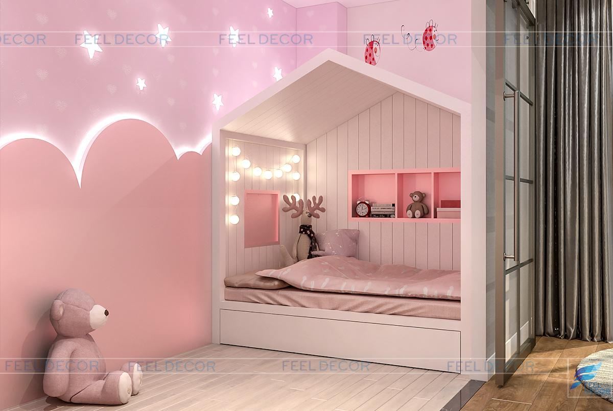 Thiết kế nội thất phòng ngủ cho bé gái căn hộ 125m2