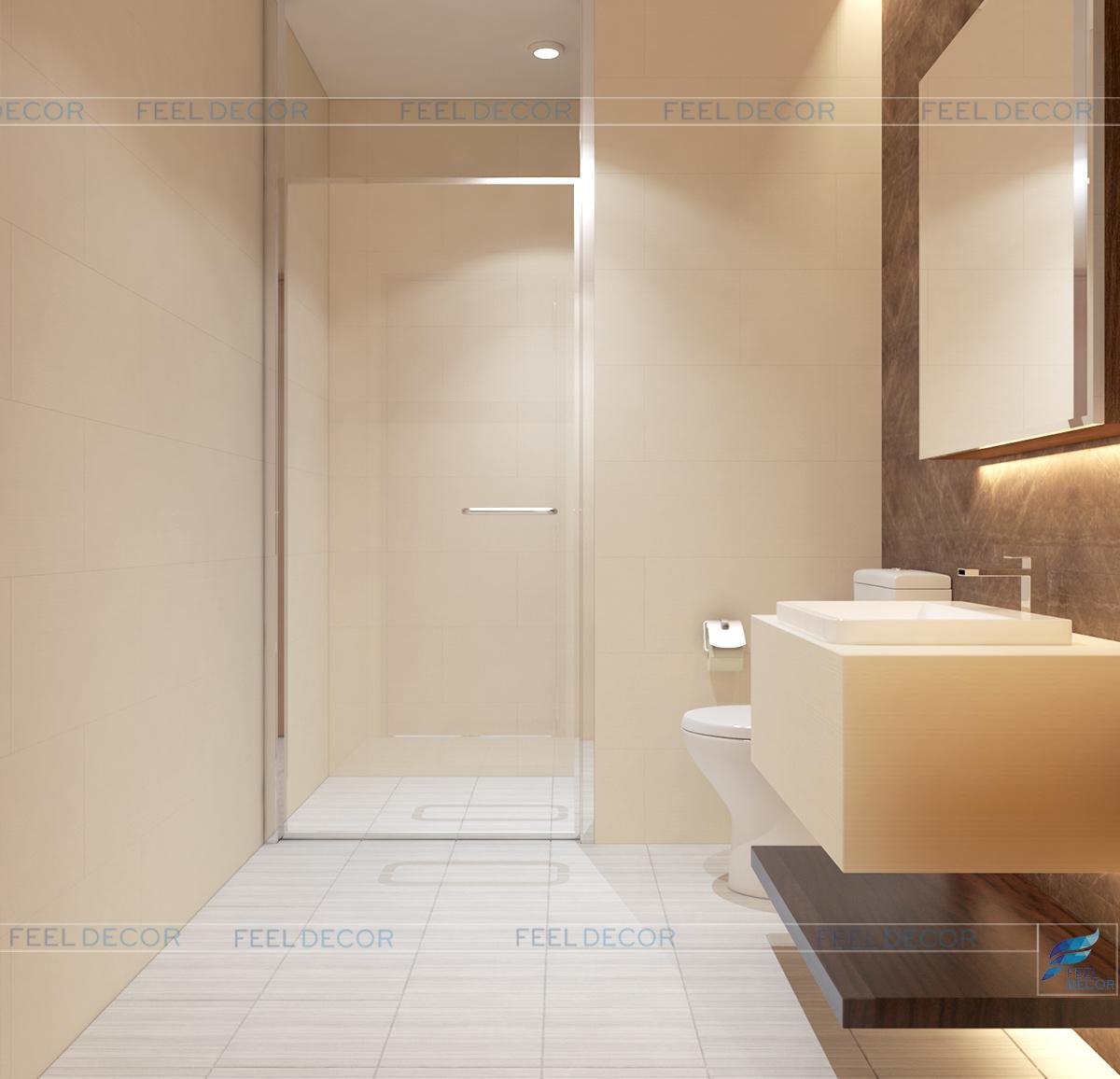 Nội thất tối giản và hiện đại mang lại sự tinh tế cho phòng tắm