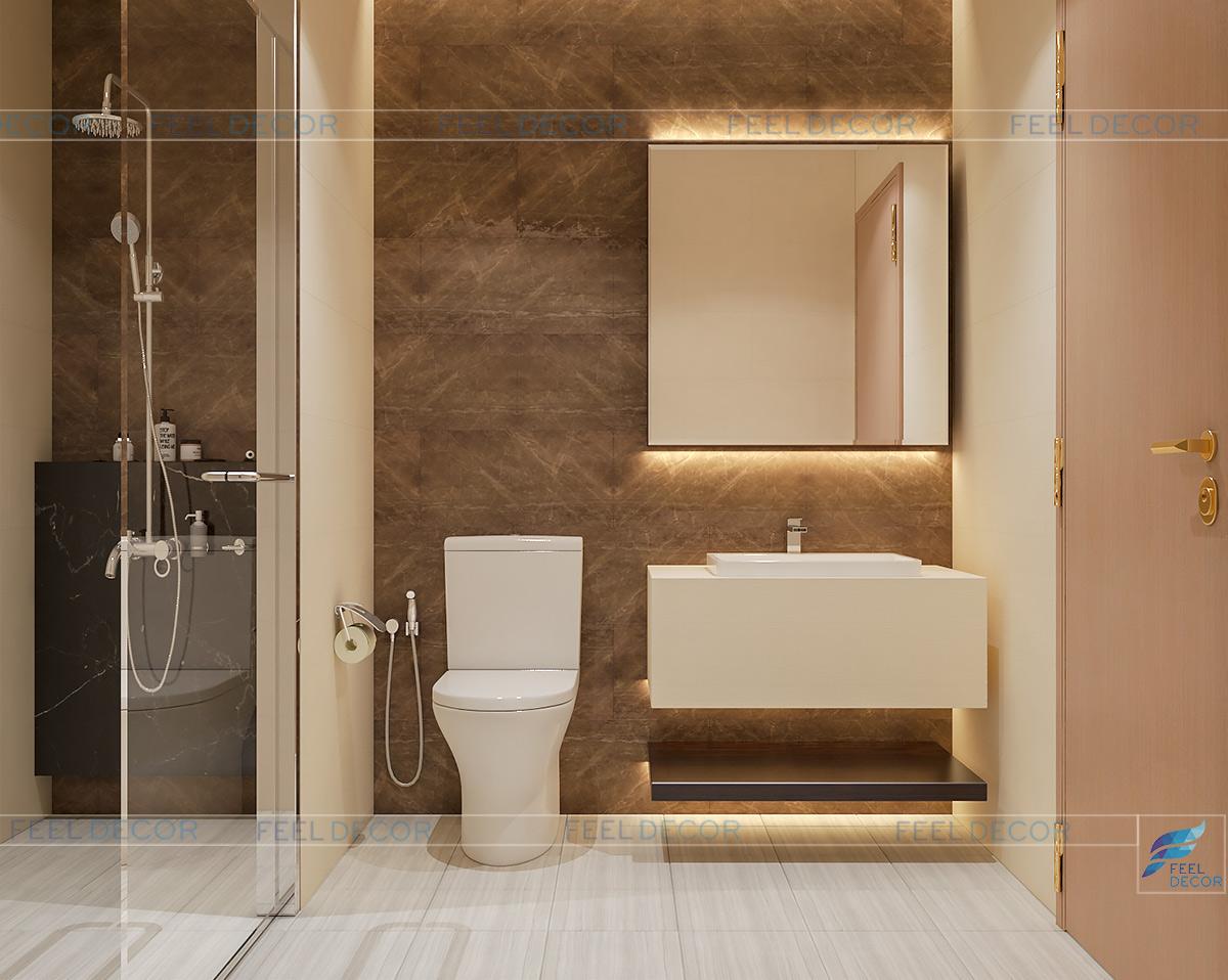 Nội thất tối giản và hiện đại mang lại sự tinh tế cho phòng tắm