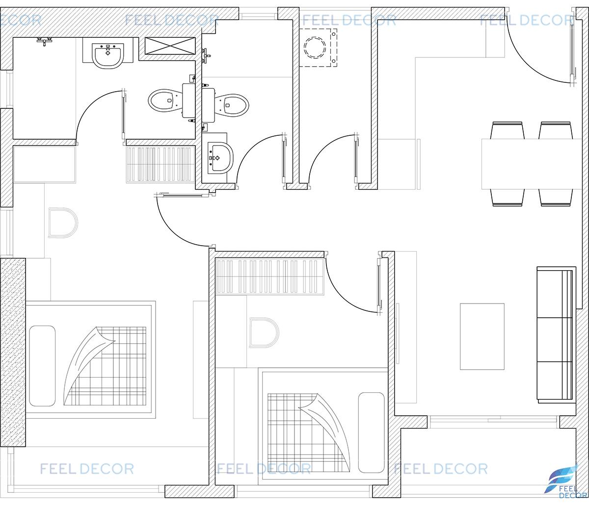 Thiết kế thi công nội thất căn hộ 67m2 2 phòng ngủ chung cư Masteri An Phú