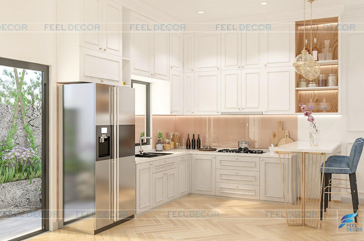 Hình ảnh 3D thiết kế nội thất phòng bếp nhà phố LakeView quận 2