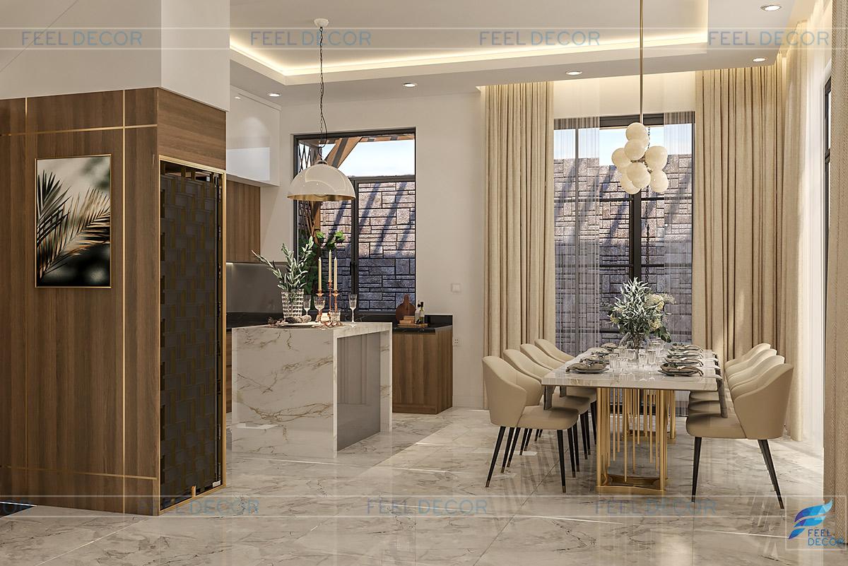 Hình ảnh 3D nội thất phòng bếp nhà phố quận 9