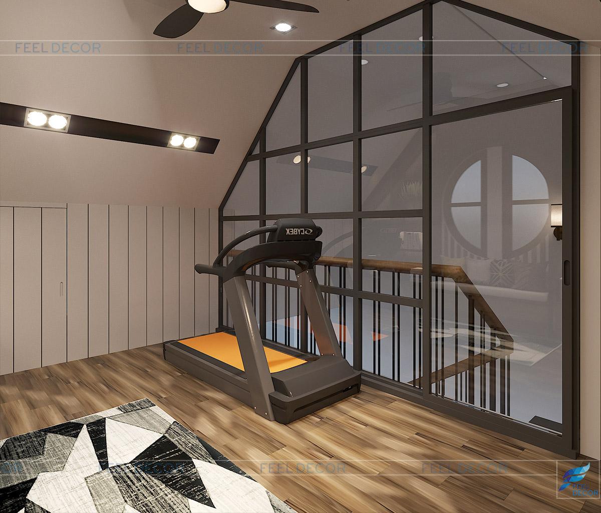 Hình ảnh 3D nội thất phòng thư giãn nhà phố quận 9