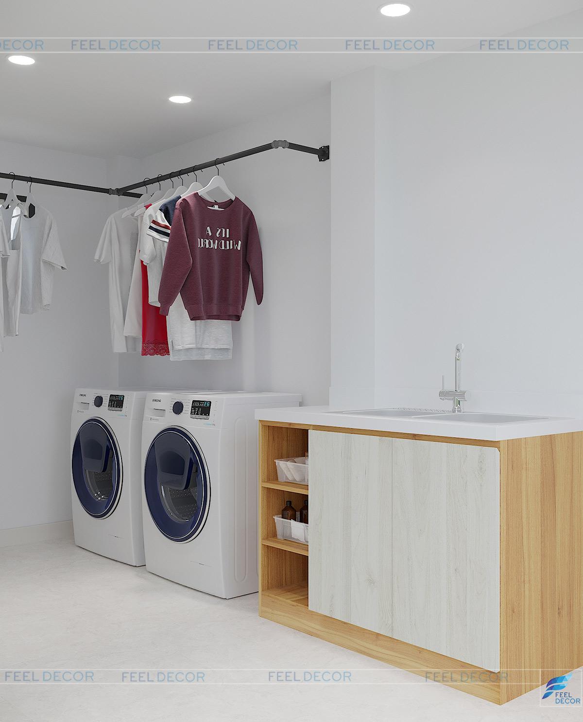 Hình ảnh 3D nội thất phòng giặt phơi nhà phố Tân Bình