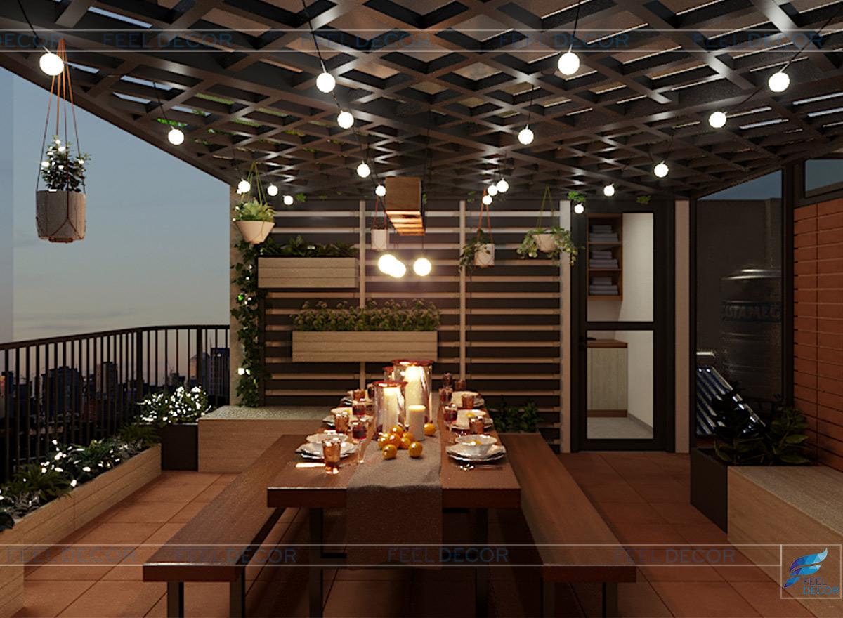 Hình ảnh 3D nội thất sân thượng nhà phố Tân Bình