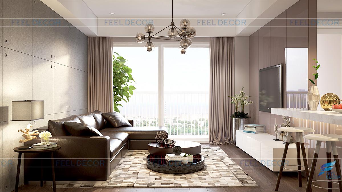 Thiết kế thi công nội thất căn hộ chung cư Sunrise City phòng khách Feel Decor