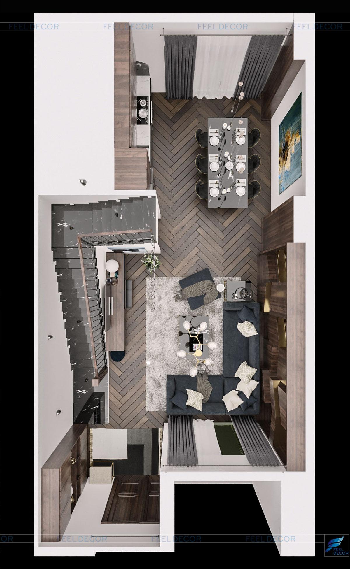 Thiết kế thi công nội thất tầng trệt căn hộ mẫu biệt thự Lavila