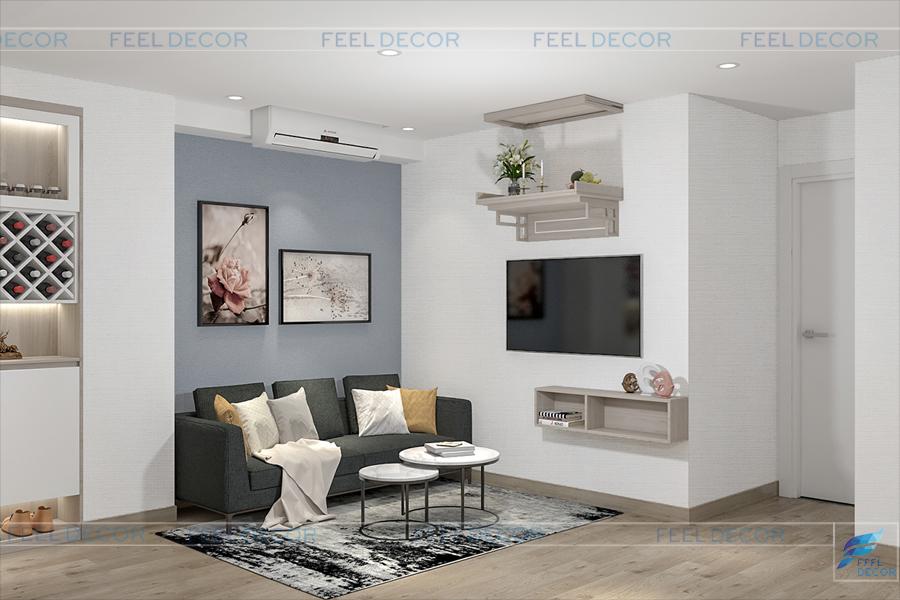 Hình ảnh 3D nội thất phòng khách chung cư Miếu Nổi