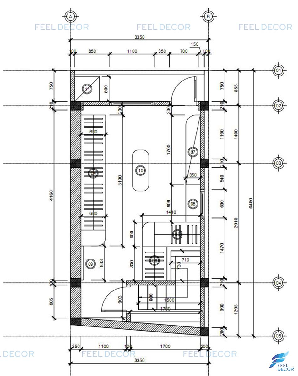 Mặt bằng thiết kế nội thất gác lửng nhà phố Gò Vấp.