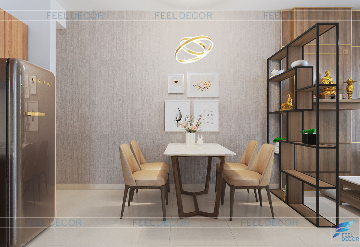 Các nhà thiết kế sử dụng bố cục cân bằng, kết hợp màu beige nhằm tạo nên một không gian đầy hơi ấm.