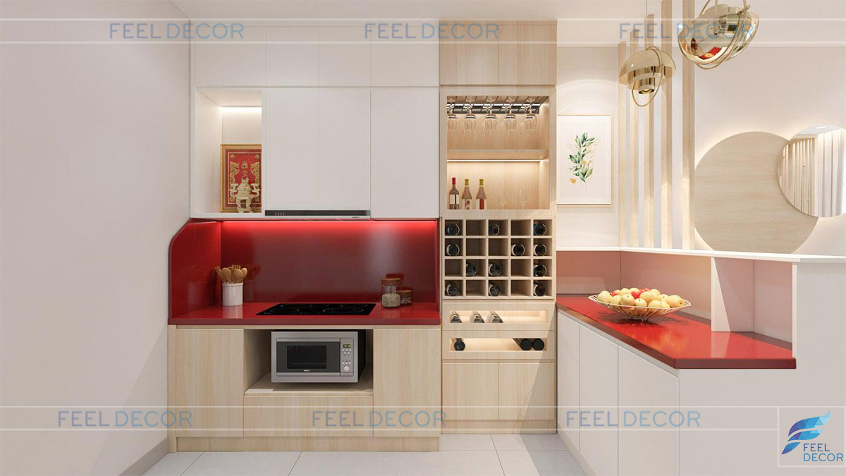 Tủ âm tường là thiết kế phù hợp nhất dành cho không gian bếp đa năng.